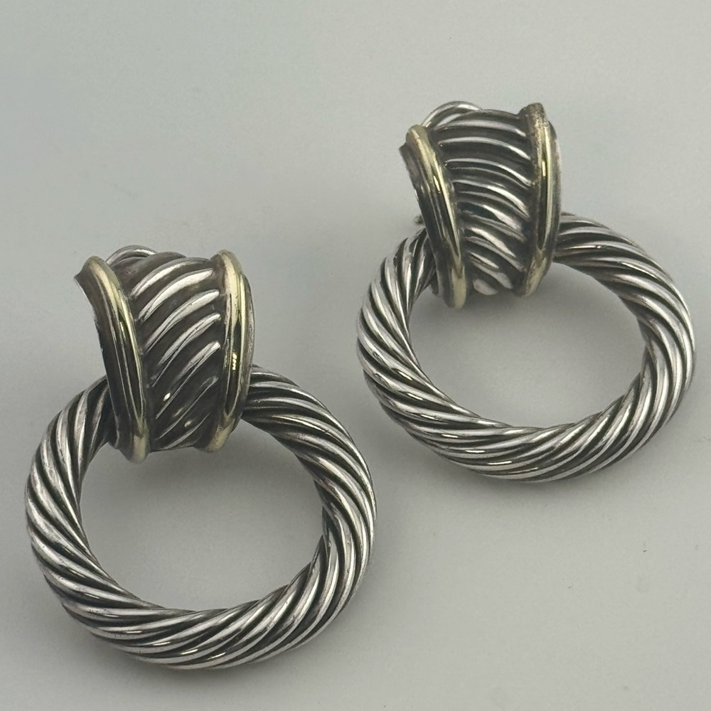 David Yurman Sterling Silver and 14 Karat Yellow Gold Doorknocker Hoop Earrings